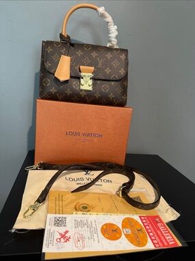FashionLouis Vuitton Brown Monogram Top Handle Satchel with Tan Accents